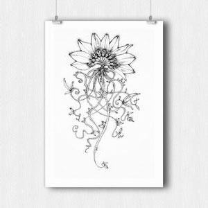 une fleur dessiné à la plume