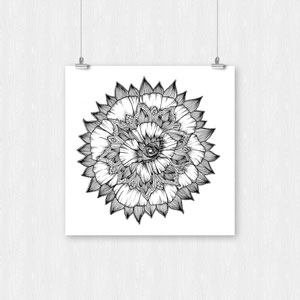 une fleur dessiné à la plume en forme de mandala